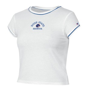 Boise State Women’s Crop Tee - Bling Ring Ringer, White by Champion - main view